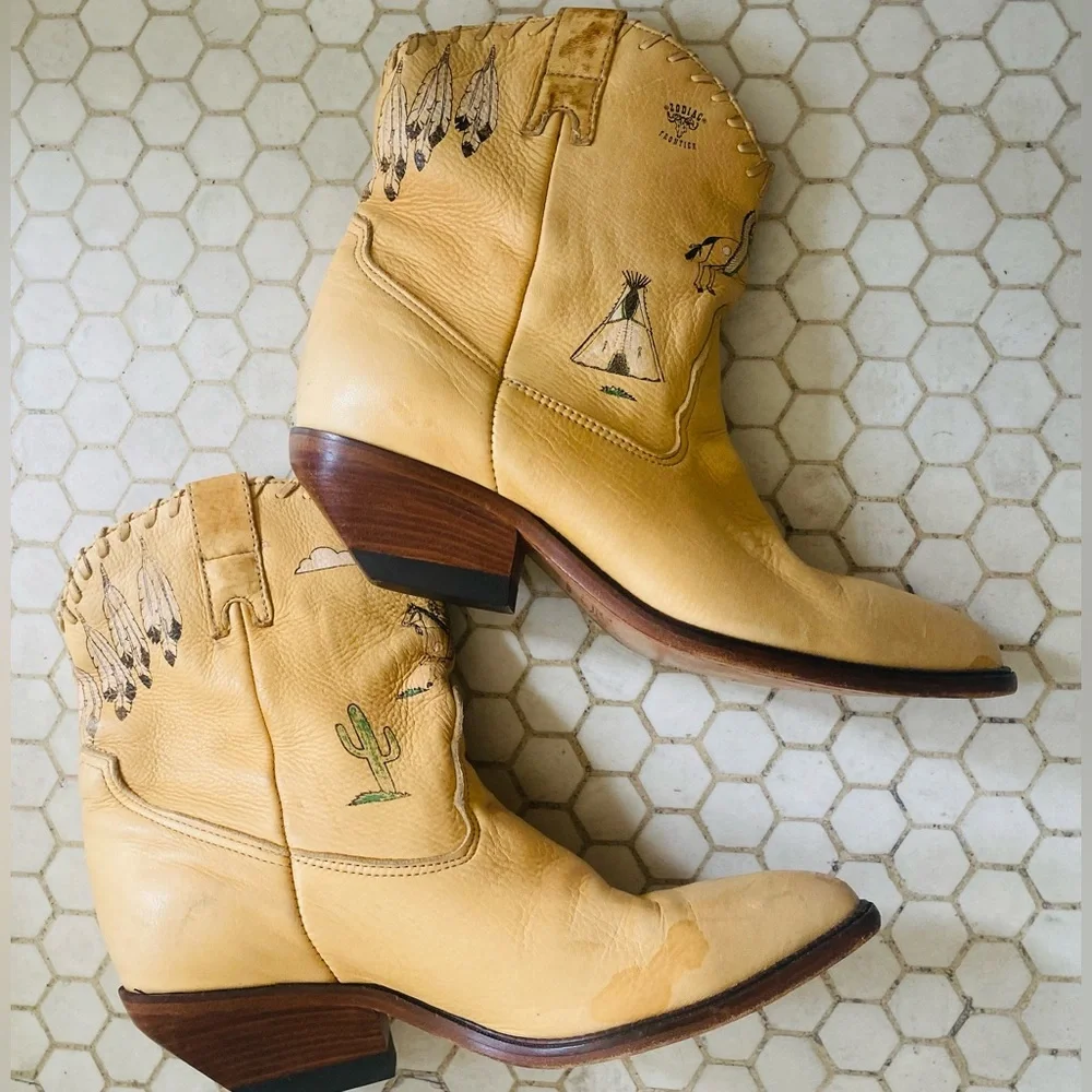 Vintage Zodiac Cowboy Ankle Boots - Picture 1 of 9